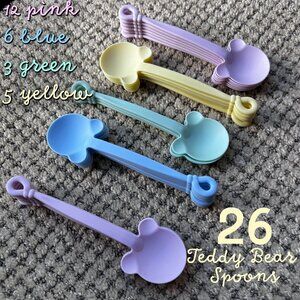 25 Plastic Teddy Bear Spoons - Pastel Disposable Kid Party Supply or Crafting